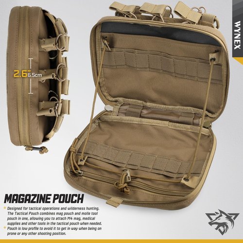 WYNEX Molle Mag Pouch,Tactical Molle Admin Pouch of Laser Cut, Triple Magazine Pouch with Molle Utility Pouch for AR M4 M16 Mag, Tactical Medical EMT EDC Pouch