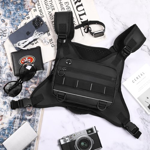 MODISCHEDLER Running Vest Sports Chest Bag - Water-Resistant, Lightweight Front Running Vest with Built-In Phone Storage & Extra Compartments, Ideal for Workouts and Cycling in Black.