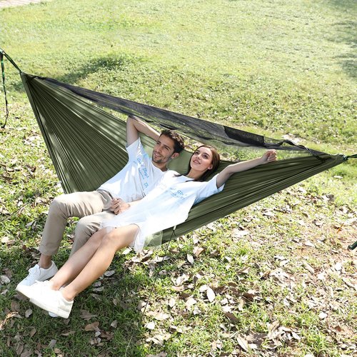 Travel Bird Camping Hammock with Mosquito Net and Ridge Rope, Extra Large for 2 Person, Lightweight Hanging Hammocks Tree Straps, All-in-one Fast Open Hammock for Outside, Hiking, and Travel