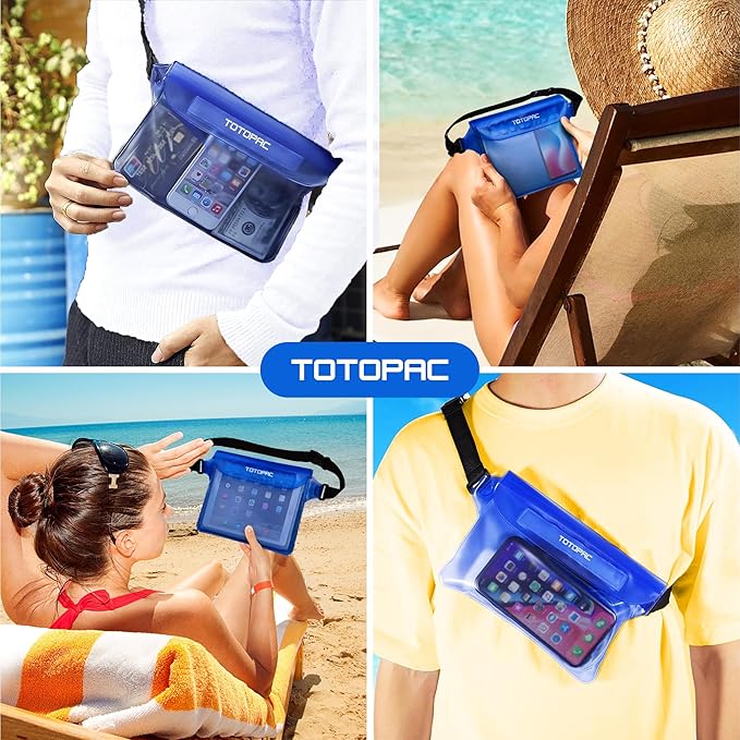 2-Pack Waterproof Fanny Pack, Phone Pouch with Waist Strap, 9x6.7 Inch Dry Bag for Phone, Cash, and Valuables – for Swimming, Kayaking, Boating, Snorkeling, and Water Sports (2, Blue + Blue)