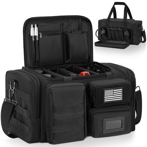 OUUTMEE Tactical Pistol Range Bag, Gun Range Bag for 4 Handguns, Shooting Duffle Range Pistol Bag with 6X Magazine Slots, Extra Pockets for Ammo and Essentials