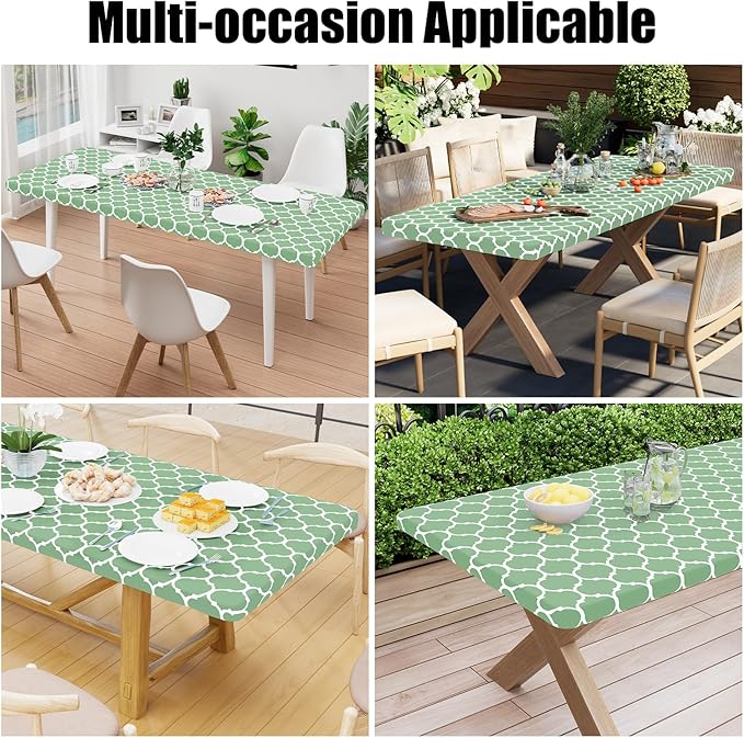 Smiry Rectangle Picnic Table Cover, Waterproof Elastic Fitted Camping Tablecloths for 8 Foot Tables, Wipeable Flannel Backed Vinyl Tablecloth Protector for Indoor, Outdoor (Sage Green, 30x96 Inches)