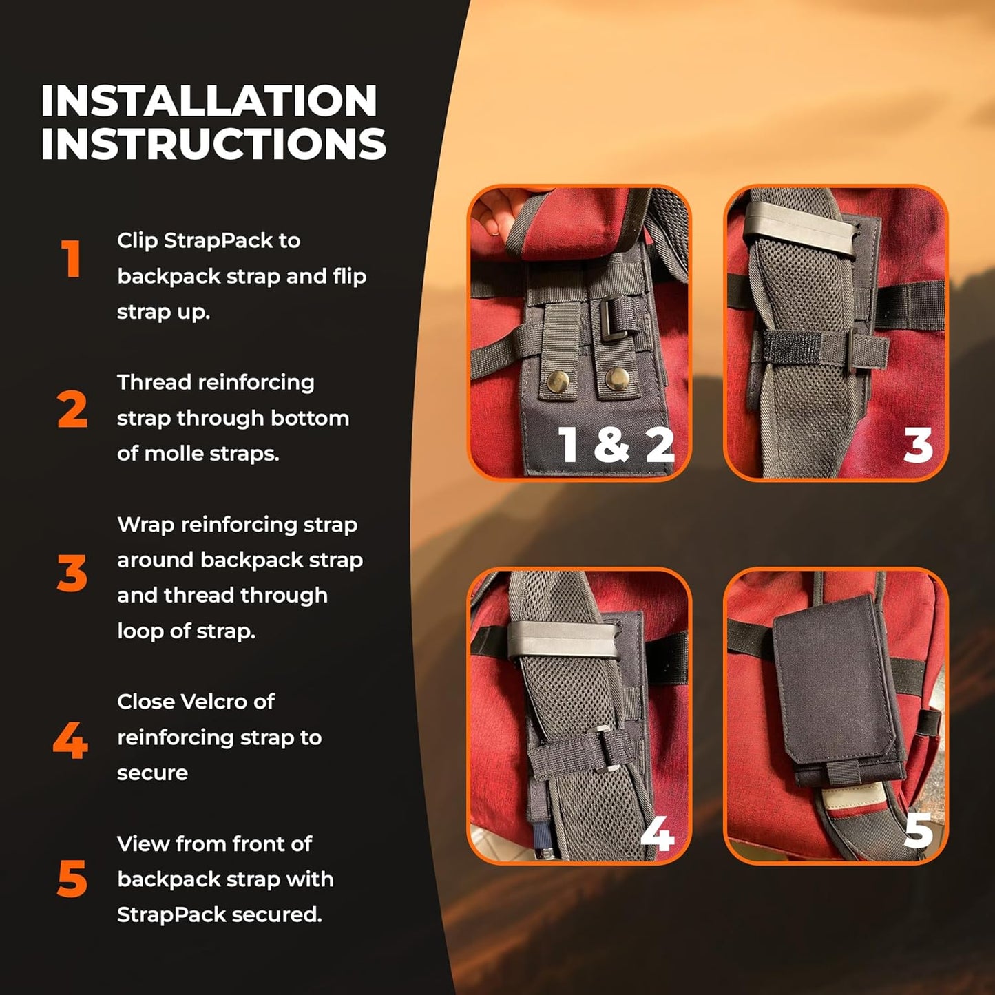 Phone Holster with Clip - Hook Loop Nylon Cellphone Holster Compact Pouch, Backpack Shoulder Strap Accessory Pouch - Multifunctional Black StrapPack Pouches for Hikers, Travelers & Commuters