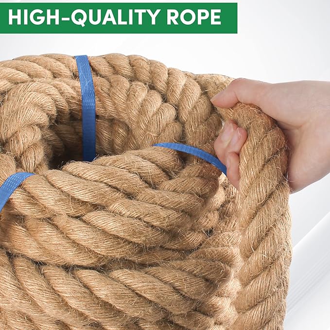 Manila Rope 1-1/2 Inch x 100ft - Natural Hemp Rope,Heavy Duty 4-Strand Twisted Ropes for Use for Hammock, Docks, Bundling, Home Decor, Crafts, Gardening (100 Feet, 1.5" Thick)