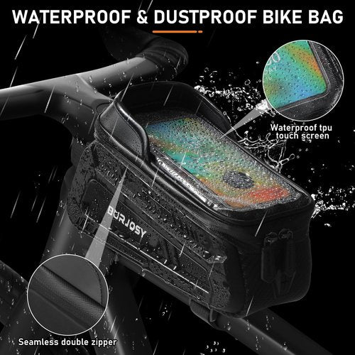 Burjosy Bike Phone Front Frame Bag, Waterproof Bike Phone Holder Bag with TPU Touch-Screen & Sun-Visor, Bike Bag Accessories Compatible Phone Under 7”
