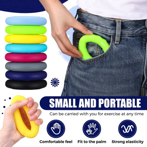 RoundFunny 8 pcs Hand Strengthener Grip Ring - Forearm Ring Hand Exercisers - Silicone Squeeze Grip for Muscle Strengthening Training Tool - Arthritis Finger Physical Therapy PT Kit Trainer