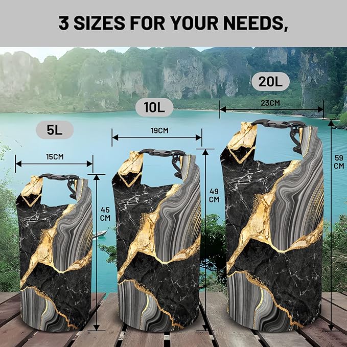 Waterproof Dry Bag,Roll Top Marble Small Waterproof Backpack 5L/10L/20L Floating and Lightweight Bags for Kayaking, Boating, Fishing, Swimming and Camping