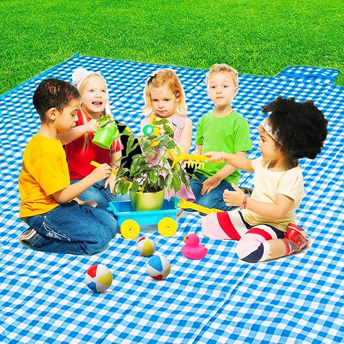 ZHUYNXIR Extra Large Picnic, Waterproof Blanket, Gingham Picnic Mat for Beach, Camping Grass Picnic Blankets. (Blue 58x58 inch)