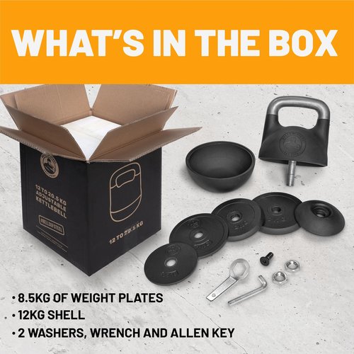 Adjustable Kettlebell Set [Bells of Steel] Kettle Bell Weight Set, Steel Shell, Internally-Loaded for Full Body Workouts, Competition Standard 35mm Handle, 12-20.5kg