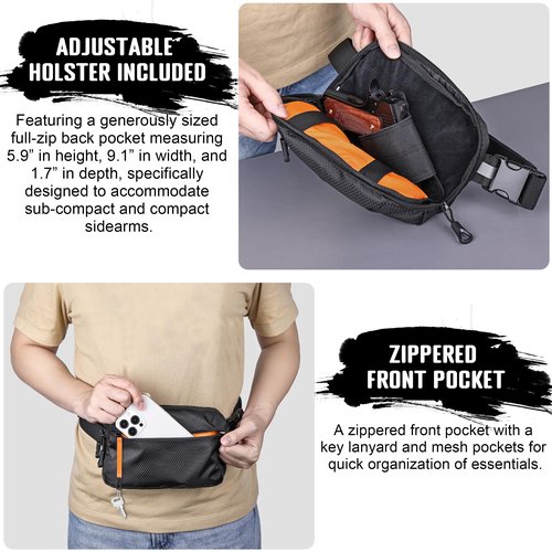 DEYACE Fanny Packs, Adjustable Waist Pack with Pistol Holder, Concealed Carry Bag for Women and Men, CCW, EDC, Travel, Work, Outdoor