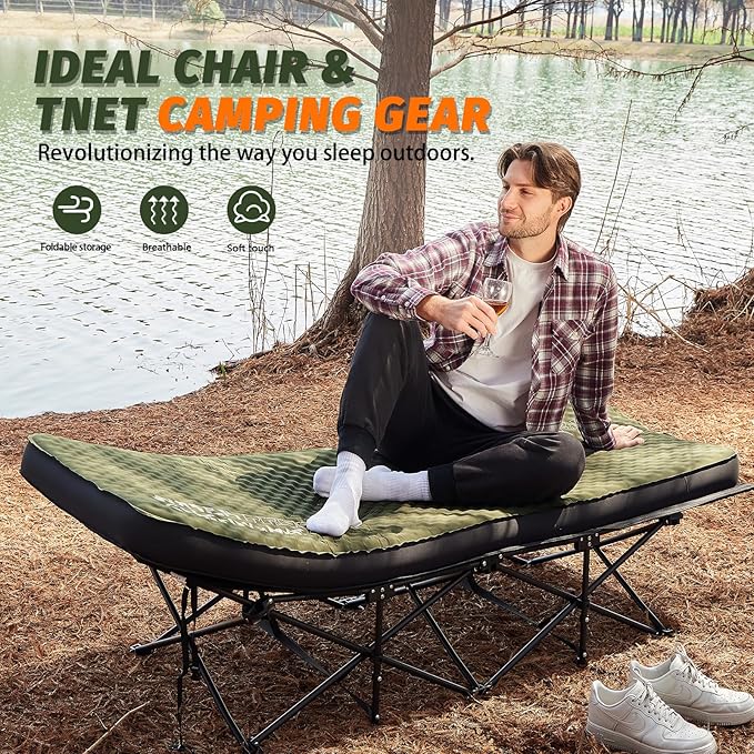 Self Inflating Sleeping Pad, 4in Ultra-Thick Foam Camping Cot Mattress with Air Pump Sack, Sleeping Mat for Adults Inflatable Camping Pad Mattress, Cot Bed, Travel, Car, Tent, Home, Army Green