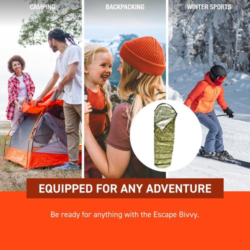 SOL Escape Bivvy with Hood - Emergency Preparedness Blanket - Reflects Up to 70% Body Heat - Outdoor Survival Bivvy - Water Resistant - Durable & Breathable - Winter Camping Supplies - Green