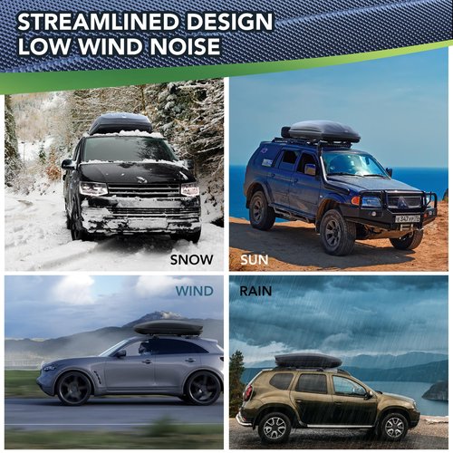 GarveeTech Rooftop Cargo Box Carrier,Dual-Side Opening Roof Mount Travel Luggage Storage Capacity,165Lbs Weight Capacity with Secure Straps&Keys, Vehicle Hard-Shell Carriers,Black (14 Cubic Feet)