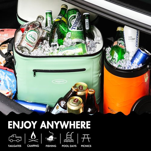 WOOVO 20 Can Cooler Bags Insulated, 100% Leakproof Design with Welded Seams, Soft-Sided Ice Chest for Camping, Picnic (Airtight Zipper, Adjustable Strap, Mesh Pockets, Bottle Opener), Grey