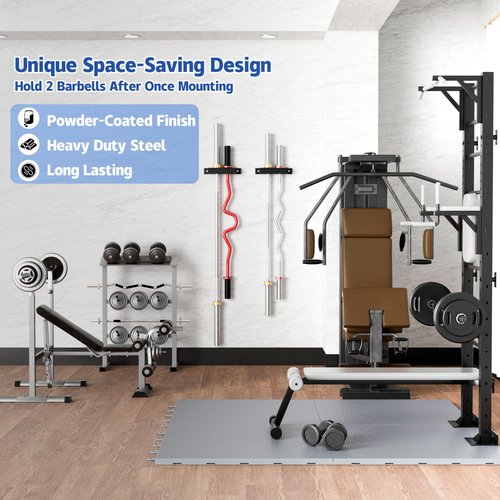 MIUONO Barbell Holder, Wall Mount Barbell Storage Hanger for Vertical Barbell Wall Rack, Garage Gym Olympic Bar Holder, Fits Under 40 mm Bar in Size, 2 Pack