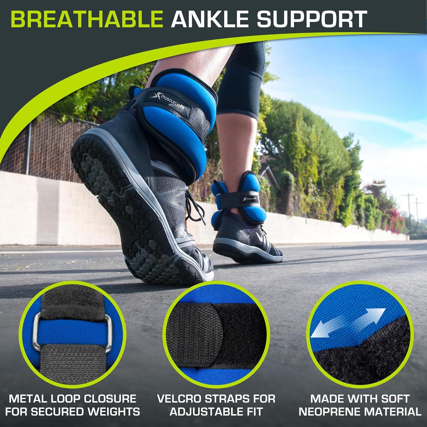 ProsourceFit Ankle/Wrist and Arm/Leg Weights Set of 2, Adjustable Strap 1 lb-5 lb, Adjustable Weight 15 lb, 10 lb, 7 lb for Men and Women