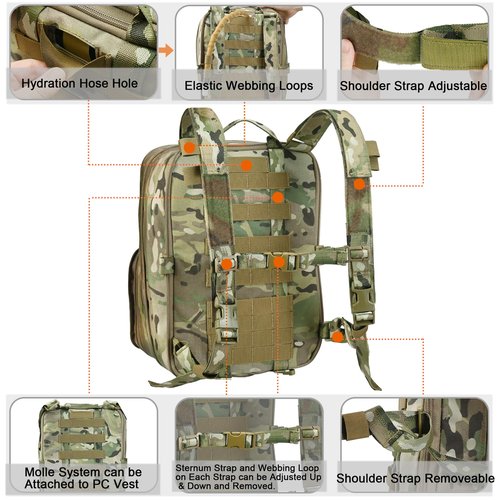tactifans Tactical Expandable Flatpack, Chest Rig Backpack MOLLE Assault Pack Hydration Pack for PC Vest (CP)