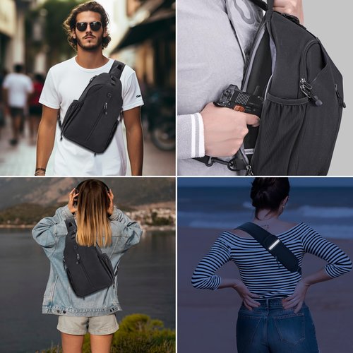 DEYACE Concealed Carry Bag for Men, YKK Zippers Crossbody Sling Backpack edc Bag with Gun Holsters, Travel Hiking Chest Pack Daypack