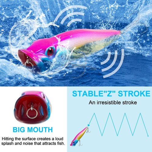 OROOTL Popper Fishing Lures, 8pcs Bass Lures Hard Baits Colorful Saltwater Popper Lure Lifelike Swimbait for Freshwater Saltwater Bass Trout Walleye Panfish