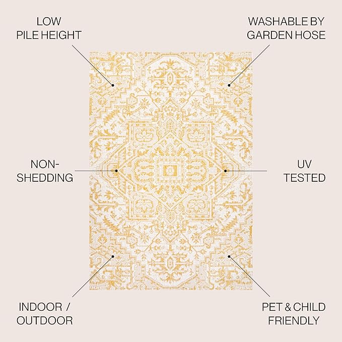 JONATHAN Y SMB105H-3 Estrella Bohemian Medallion Textured Weave Indoor Outdoor Area-Rug, Coastal Traditional Easy-Cleaning,Bedroom,Kitchen,Backyard,Patio,Non Shedding, 3 X 5, Cream/Yellow