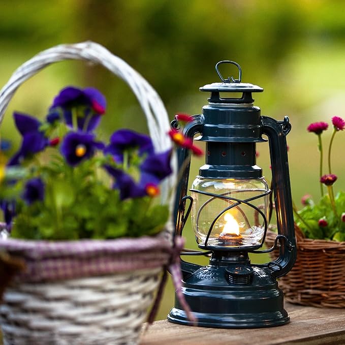 Outdoor Kerosene Fuel Lantern, German Made Weather Resistant Baby Special 276 Galvanized Hurricane Lamp for Camping or Patio, 10 inches, Gray