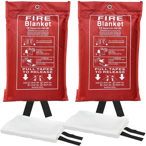 Emergency Fire Blanket, 40 x 40 inches, Fiberglass Material, 2-Pack, for Kitchen Home Safety