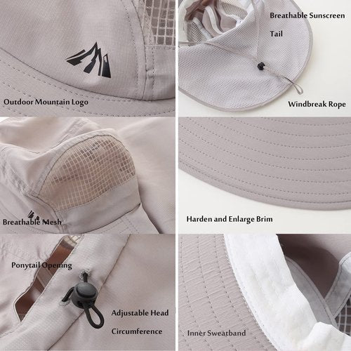 LMLALML Womens Sun Hats Hiking Fishinghat Wide Brim UPF 50+ UV Protection Gardening Hats with Large Neck Flap for Womens and Young Girls Light Gray