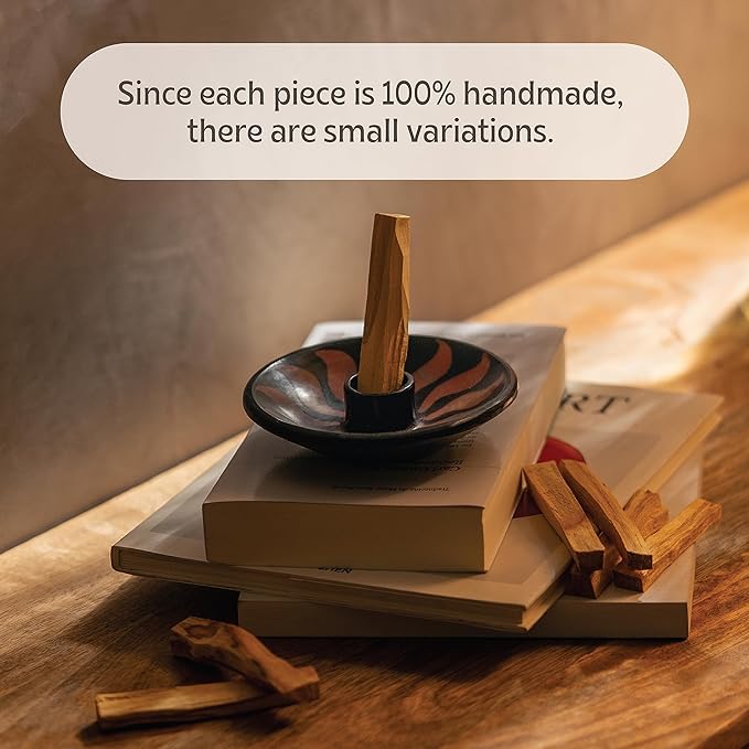 Luna Sundara Authentic Peru Pottery Palo Santo Stick Holder and Incense Holder Includes 5 Palo Santo Sticks Handmade Ceramic Smudge Bowl Sage Holder Palo Santo Holder (Red)