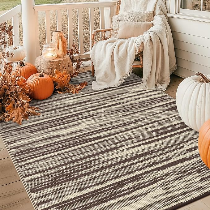GENIMO Outdoor Rug for Patio Clearance, 5'x8' Waterproof Camping Mat, Reversible Plastic Straw Rugs for RV, Camper, Balcony, Backyard, Picnic, Deck (Coffee Beige)
