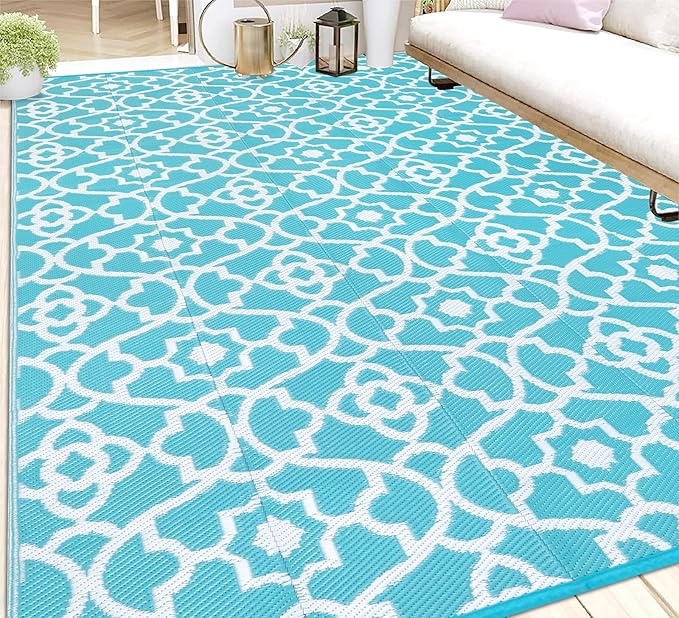 HEBE Outdoor Rug 6'x9' for Patios Waterproof Clearance Reversible Patio Mat Plastic Straw Rug RV Camping Mat Outside Area Rug Carpet for Camping RV,Porch,Deck,Balcony,Camper,Backyard