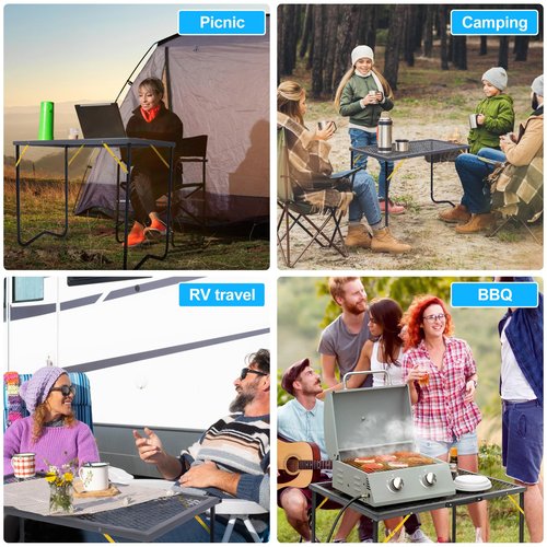 Portable Folding Grill Table, Outdoor Camping Table with Mesh Tabletop, Metal Grid Table for Patio, Picnic, Garden,BBQ and Beach, 35.5" L x 19.7" W