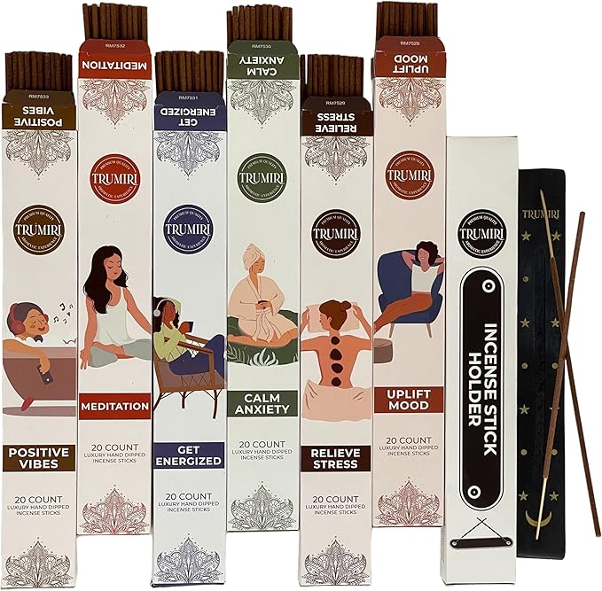 Aromatherapy Incense Sticks - Total 120 Insence-Sticks (20 Insense x 6 Inscents) - Inciensos Aromaticos Para La Casa Aroma Incents for Positive Vibes Meditation Stress Relief + Incense Holder