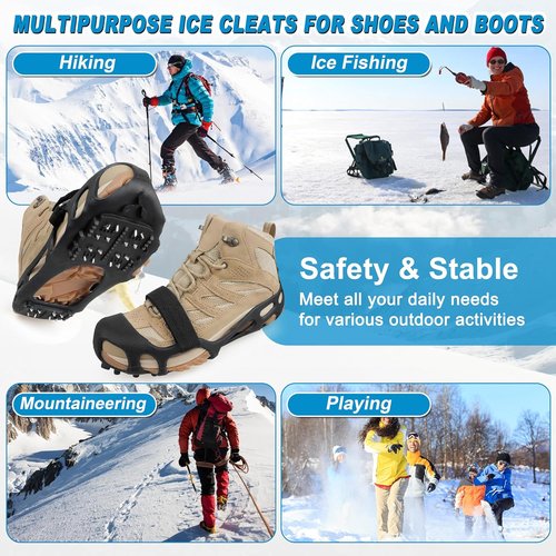 Ice Snow Traction Cleats for Shoes and Boots Non-Slip Crampon Snow Cleats for Winter Walking on Snow and Ice Boots Cleats for Men Women Walking Jogging Hiking