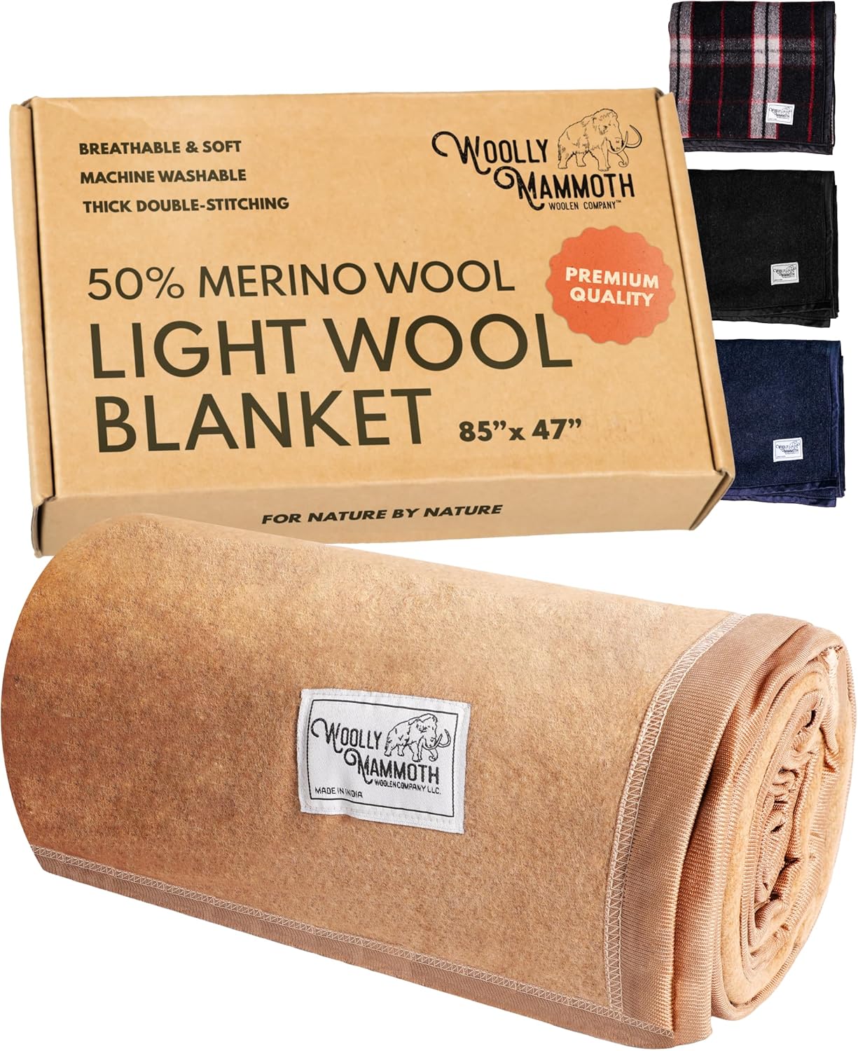 Woolly Mammoth Woolen Co. | Extra Large Merino Wool Camp Blanket | Perfect Outdoor Gear | Bedroll for Bushcraft, Camping, Trekking, Hiking, Survival, or Throw Blanket at the Cabin (Gray), 66" x 90"