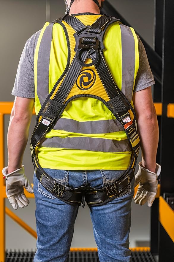 Guardian 21047 Cyclone Construction Harness with Comfort Shoulder Padding | Quick Connect Leg | OSHA & ANSI Compliant | Black/Yellow | XL