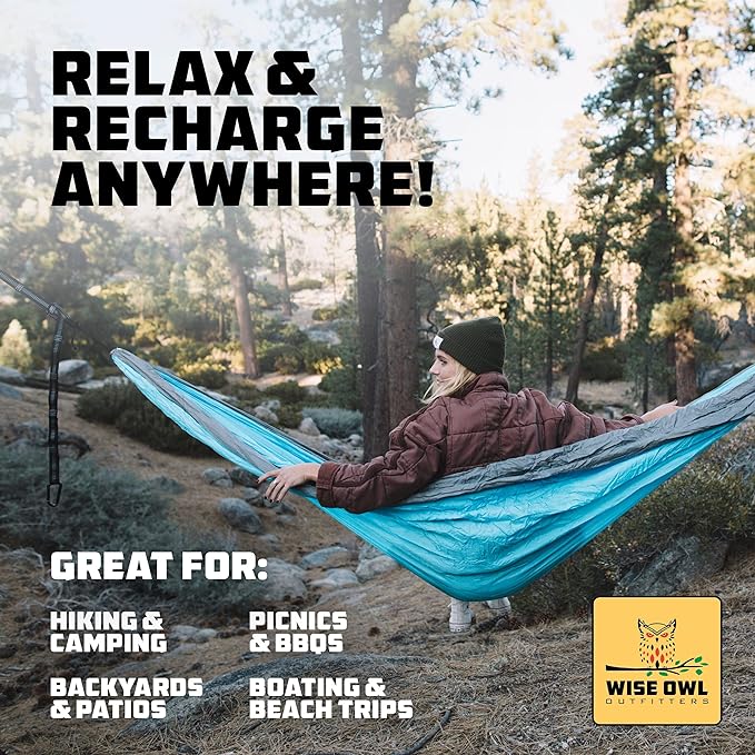 Wise Owl Outfitters Hammock for Camping Hammocks Gear for The Outdoors Backpacking Survival or Travel - Portable Lightweight Parachute Nylon - Up to 500lbs