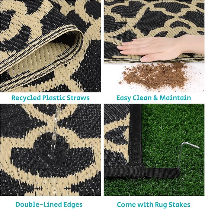 HEBE Outdoor Rug 8'x10' for Patios Waterproof Clearance Reversible Patio Mat Plastic Straw Rug RV Camping Mat Outside Area Rug Carpet for Camping RV,Porch,Deck,Balcony,Camper,Backyard