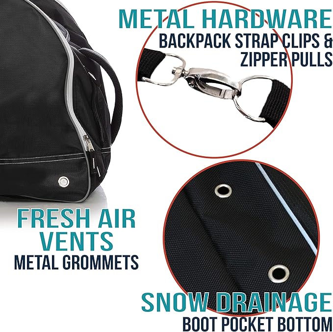 Athletico Ski Boot Bag – Skiing and Snowboarding Travel Luggage – Stores Gear Including Jacket, Helmet, Goggles, Gloves & Accessories – Venting and Grommets for Snow Drainage