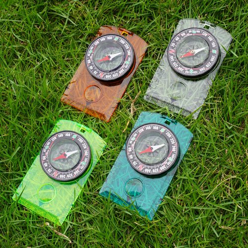 4 Pcs Outdoor Compass with Adjustable Declination,Magnifier,Ruler,Scale. Multifunctional Orienteering Waterproof Compass for Map Reading, Navigation, Hiking (Transparent+Blue+Green+Orange)