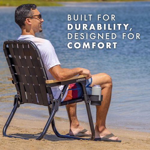 GoSports Outdoors WOVN Beach Backpack Chair - Premium Folding Camping Chair - 9 Styles Available - Black
