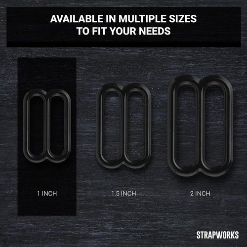 Black Metal Rounded Tri-Glide Slides For Bag Straps,Rifle Slings,Dog Collars- 1 Inch, 1.5 Inch or 2 Inch- 10 Pack