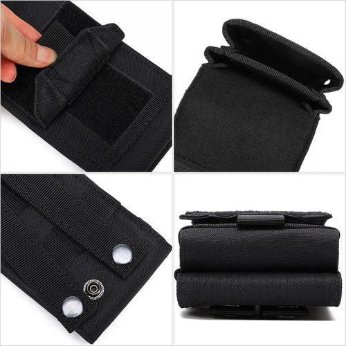 Tactical Molle EDC Phone Pouch Universal Dual Mobile Phone Holster Holder with US Flag Patch (Black)