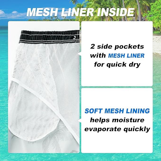 Mens Swim Trunks Quick Dry Board Shorts with Mesh Lining, Breathable Surf Beach Shorts Swimwear Bathing Suits