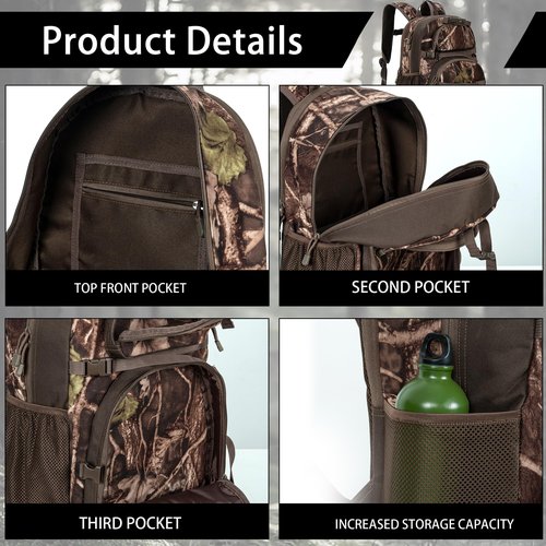 OUUTMEE Hunting Backpack, Camo Outdoor Hunting Pack for Bow or Rifle with Holder for Hunting, Camping, Hiking