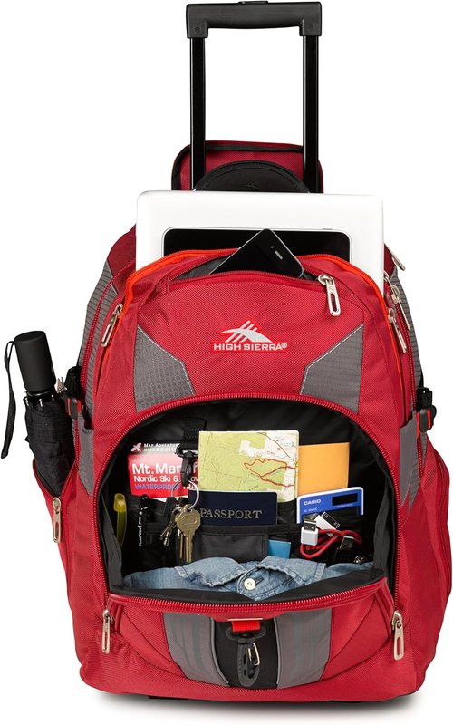 High Sierra XBT Business Rolling Backpack - Stylish Carmine & Black, One Size