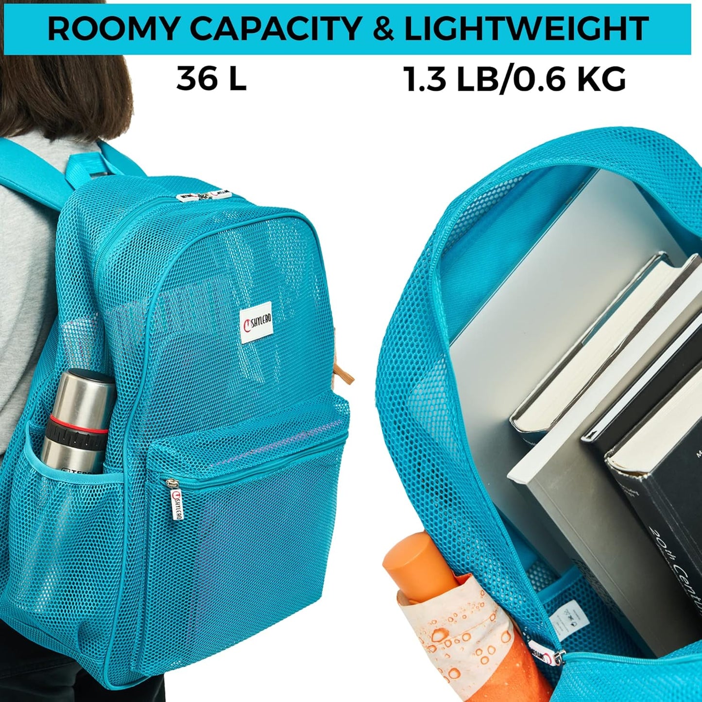 SHYLERO Mesh Backpack XXL (36L) - Lightweight Heavy-Duty Clear Backpack Made of Reinforced 3D Mesh - H19.6 xW15 xD7