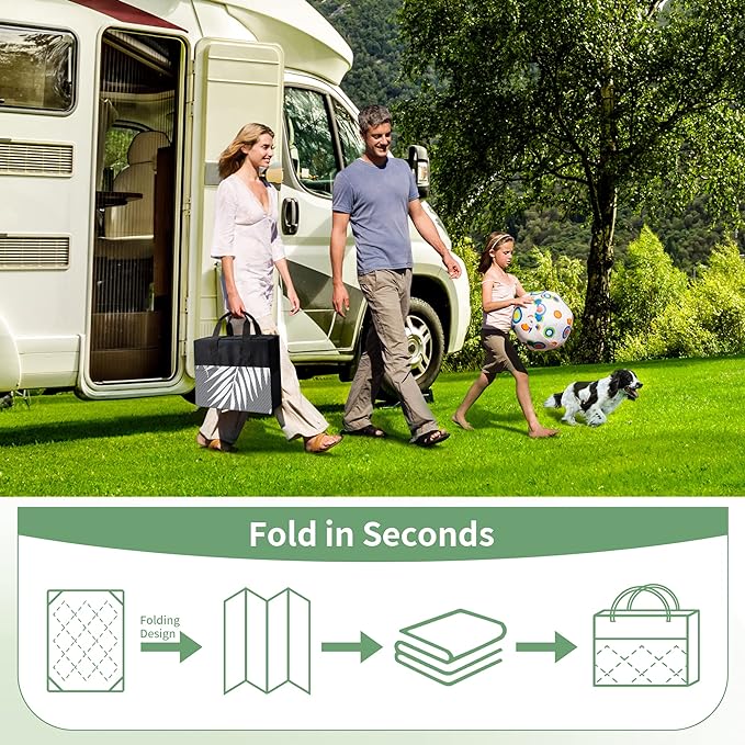 GENIMO Outdoor Rug 8' x 10' Waterproof for Patios Clearance, Reversible Plastic Straw Camping Rug Carpet, Large Area Rugs Mats for RV, Picnic, Backyard, Deck, Balcony, Porch, Beach, Grey&White