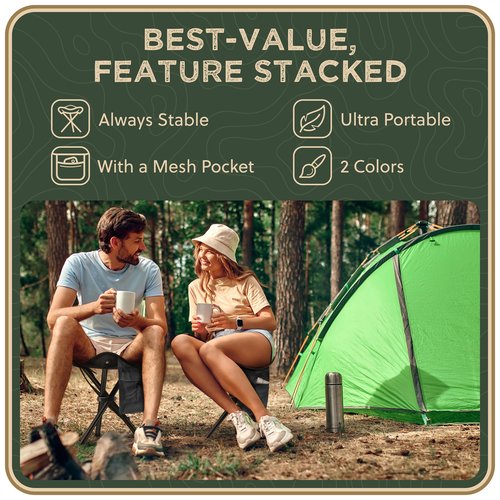 RISIBIX Foldable Tripod 13.4'' Stool - Ultra Portable Seat, Best for Youth+Pocket - 1 lb Camping Stool, 3 Legged Strong Steel Stool, Height: 13.4 inches (Black)