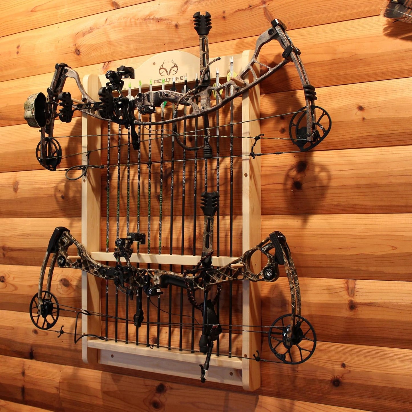 Rush Creek Creations | Wall Mounted Bow and Arrow Display Rack for Hunting & Archery Accessories | Real Tree 2-Bow Holder & 12-Arrow Storage | Handcrafted Small Bows & Big Bow Hanger w/ Arrow Holders
