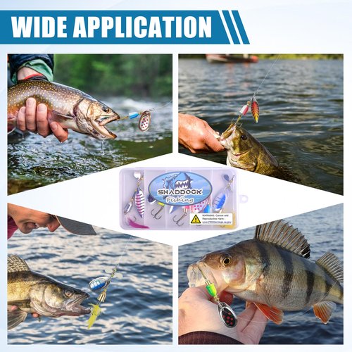 Inline Spinner Baits Kit, Metal Trout Bass Hard Lures for Freshwater Saltwater Fishing with Tackle Box (5pcs)